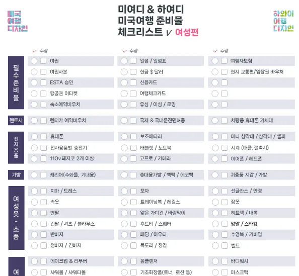 26년 최신 미국여행준비물 체크리스트