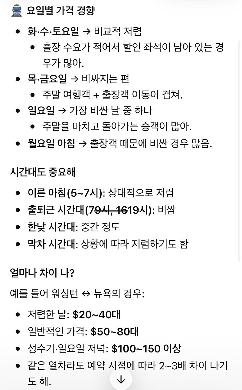 암트랙 요일별 가격차