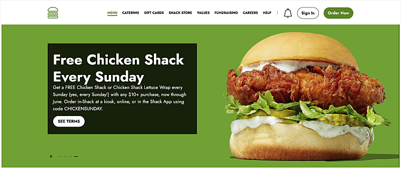 쉐이크 쉑 (Shake Shack) Free Chicken Shack 매주 일요일 (~6/28)